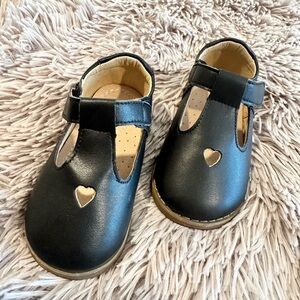 SOLD Girls Black Dress Shoes Mary Jane Flats With Heart Detail